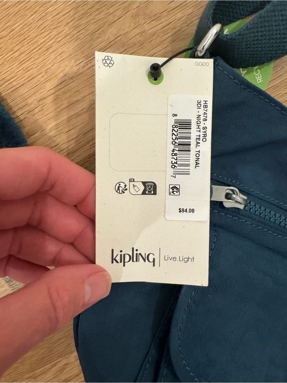 Dark Green Kipling Crossbody Bag - Casual Everyday Tote - Picture 2 of 6